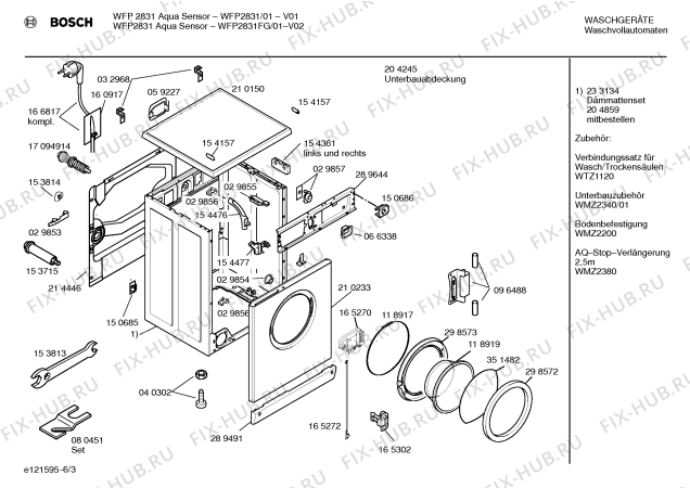 Схема №6 WFP2831FG WFP2831 Aqua Sensor с изображением Таблица программ для стиральной машины Bosch 00521267