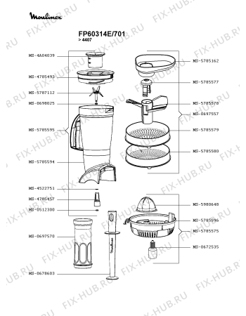 Взрыв-схема кухонного комбайна Moulinex FP60314E/701 - Схема узла 7P003334.3P3