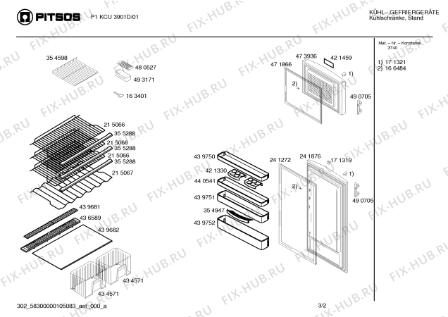 Взрыв-схема холодильника Pitsos P1KCU3901D - Схема узла 02