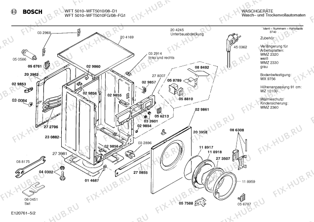 Схема №3 WIT7500 с изображением Таблица программ для стиралки Bosch 00514917