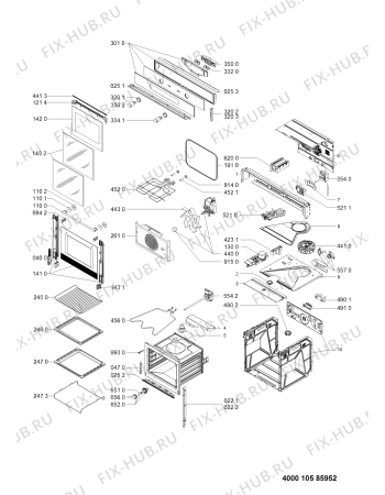 Схема №1 OVN 600 W с изображением Дверь (стекло) духовки для электропечи Whirlpool 481010585954