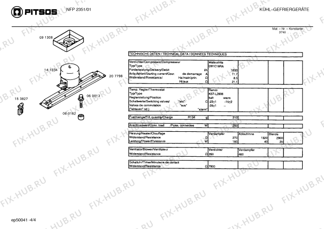 Взрыв-схема холодильника Pitsos NFP2351 - Схема узла 04