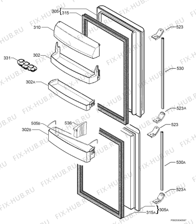 Взрыв-схема холодильника Husqvarna Electrolux QT4401RW - Схема узла Door 003