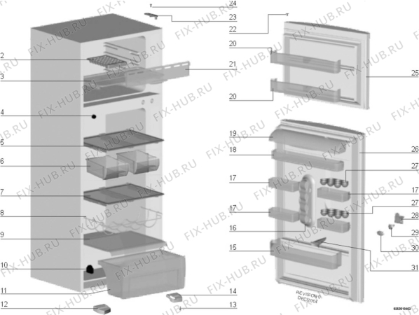 Взрыв-схема холодильника Electrolux END3597 - Схема узла Housing and door