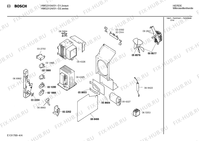 Взрыв-схема микроволновой печи Bosch HMG3104 - Схема узла 04