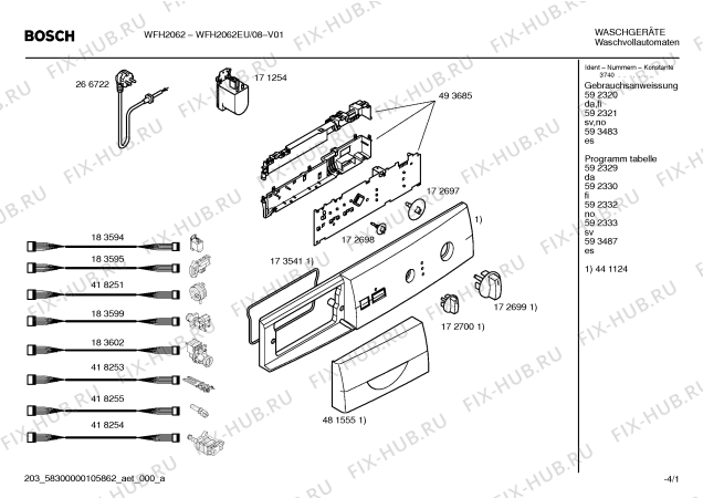 Схема №3 WFH2062EU WFH2062 с изображением Панель управления для стиралки Bosch 00441124