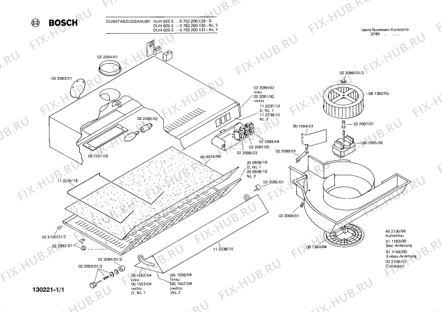 Схема №1 0752200130 DUH625S с изображением Панель для электровытяжки Bosch 00112238