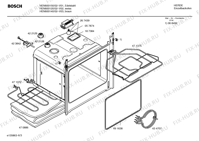 Схема №5 HEN600150 с изображением Фронтальное стекло для электропечи Bosch 00473452