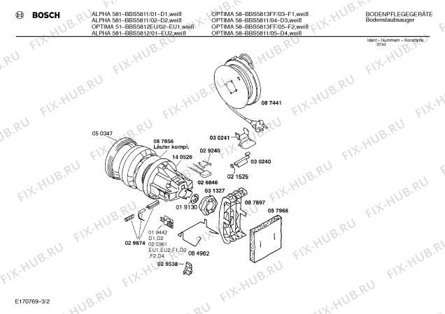 Схема №2 BBS5813FF optima58 с изображением Крышка для электропылесоса Bosch 00278073