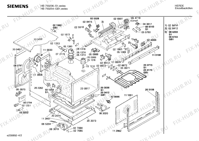 Взрыв-схема плиты (духовки) Siemens HB750254 - Схема узла 02