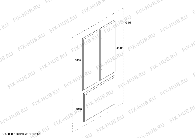 Схема №1 T36IB800SP с изображением Внешняя дверь для холодильной камеры Bosch 00710994