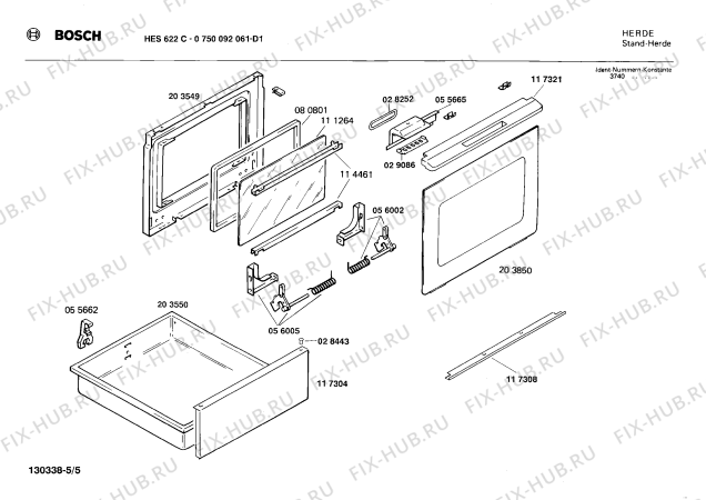 Взрыв-схема плиты (духовки) Bosch 0750092061 HES622C - Схема узла 05