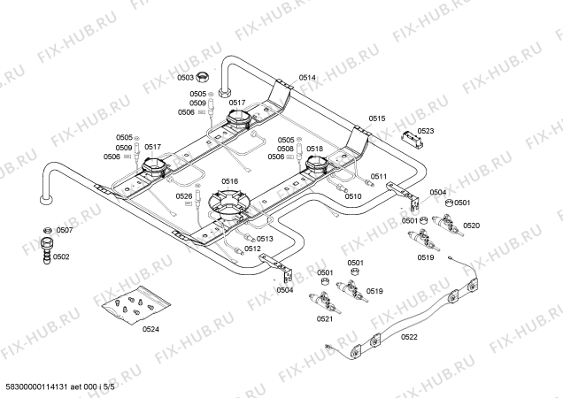 Схема №3 HR725220T с изображением Горелка для плиты (духовки) Bosch 00498980