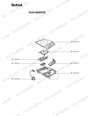Схема №1 IH201868/87B с изображением Модуль (плата управления) для духового шкафа Tefal SS-203476