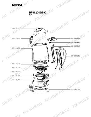 Схема №1 BF662043/890 с изображением Часть корпуса для чайника (термопота) Tefal SS-200259