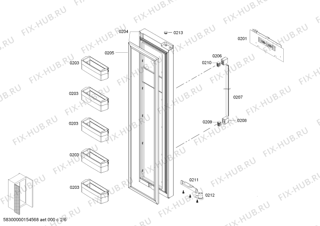 Схема №4 KAN63V40TI с изображением Дверь для холодильника Bosch 00710341