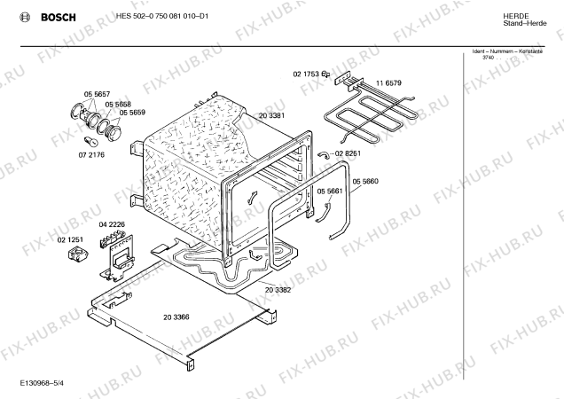 Взрыв-схема плиты (духовки) Bosch 0750081010 HES502F - Схема узла 04