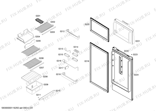 Схема №2 RS23U7534C REFRIGERADOR STEEL  COLDEX RN29 220V/60Hz PERU с изображением Дверь для холодильной камеры Bosch 00245110