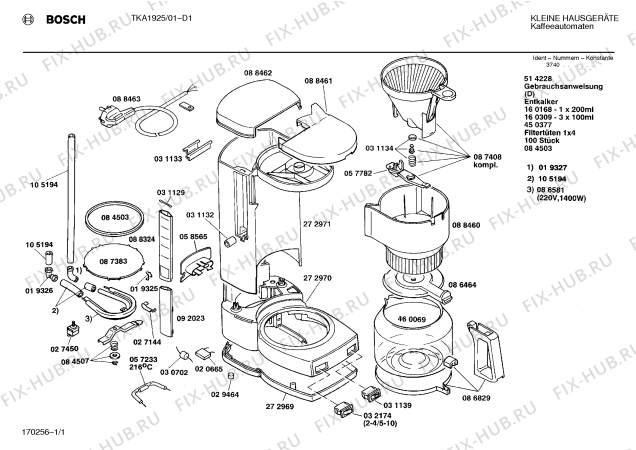 Схема №1 TC9TU10 с изображением Крышка для кофеварки (кофемашины) Bosch 00088461