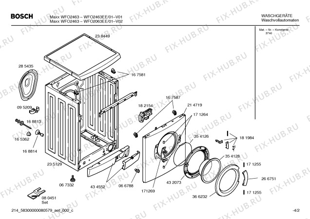 Взрыв-схема стиральной машины Bosch WFO2063EE Maxx WFO2063 - Схема узла 02