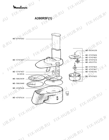 Взрыв-схема блендера (миксера) Moulinex A390R5F(1) - Схема узла 9P001174.5P2