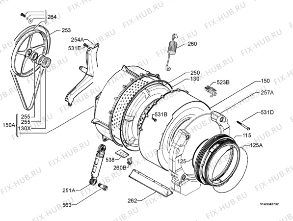 Взрыв-схема стиральной машины Aeg Electrolux L14850 - Схема узла Functional parts 267