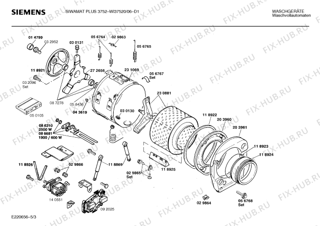 Взрыв-схема стиральной машины Siemens WI37520 SIWAMAT PLUS 3752 - Схема узла 03