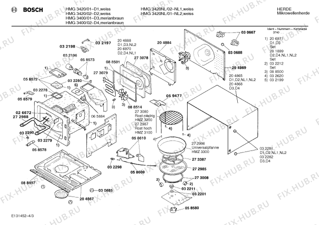 Взрыв-схема микроволновой печи Bosch HMG3400 - Схема узла 03
