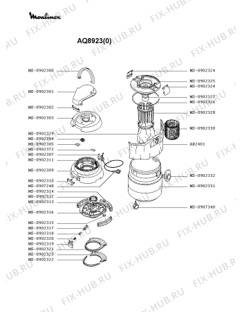 Взрыв-схема пылесоса Moulinex AQ8923(0) - Схема узла AP002294.2P2