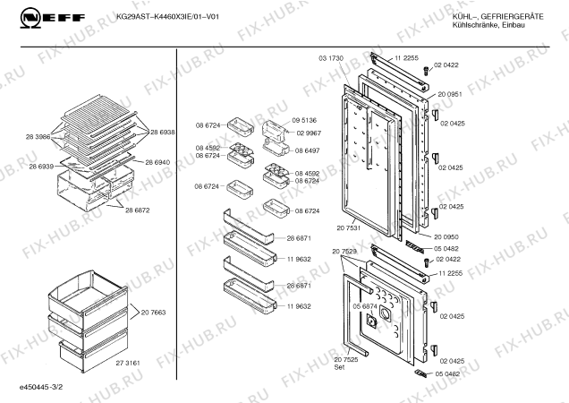 Взрыв-схема холодильника Neff K4460X3IE - Схема узла 02