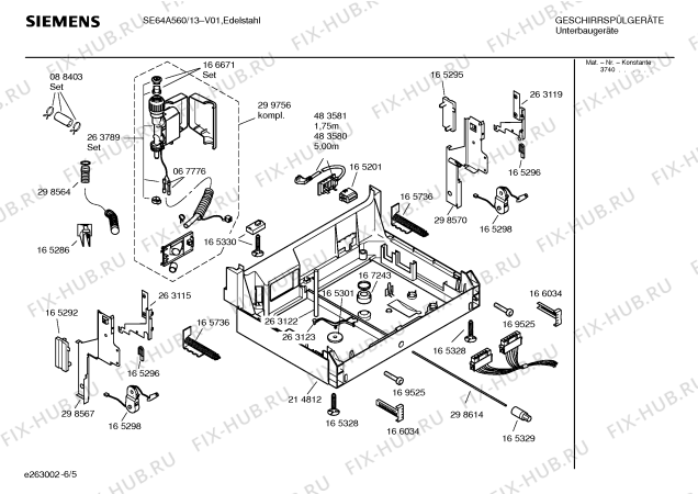Взрыв-схема посудомоечной машины Siemens SE64A560 - Схема узла 05