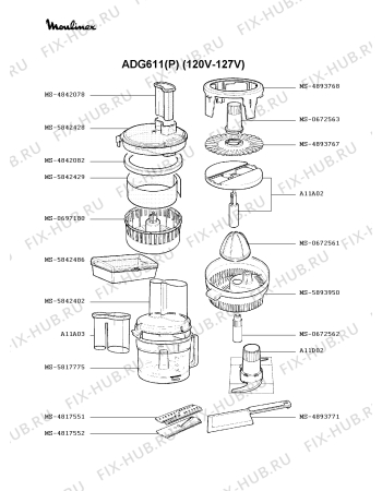 Взрыв-схема кухонного комбайна Moulinex ADG611(P) - Схема узла 8P000512.0P2