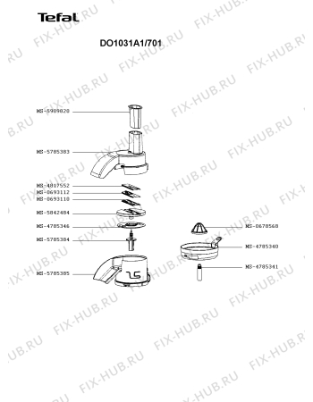 Взрыв-схема кухонного комбайна Tefal DO1031A1/701 - Схема узла 1P003031.3P3