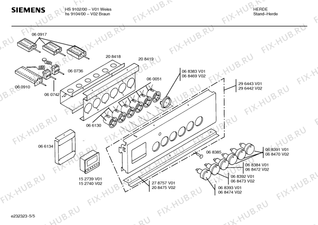 Взрыв-схема плиты (духовки) Siemens HS9104 - Схема узла 05