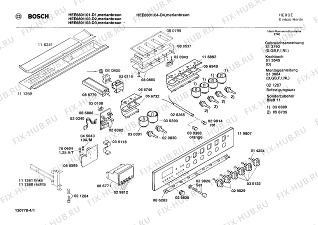 Схема №4 HEE6801 с изображением Панель для плиты (духовки) Bosch 00119807