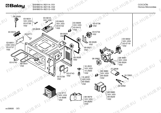 Схема №3 W2113 с изображением Переключатель для плиты (духовки) Bosch 00036707