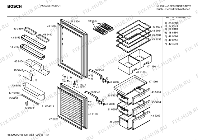 Взрыв-схема холодильника Bosch KGU30614GB - Схема узла 02