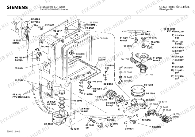 Взрыв-схема посудомоечной машины Siemens SN25309EU - Схема узла 02