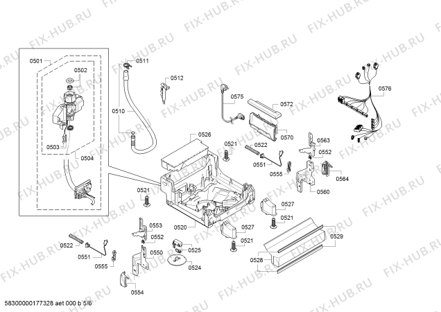 Взрыв-схема посудомоечной машины Bosch SPS40X92RU, Made in Germany; Aqua Stop - Схема узла 05