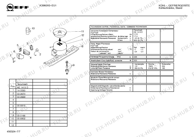 Схема №6 K3960X0 KD 600 с изображением Спиральный нагреватель для холодильной камеры Bosch 00273700