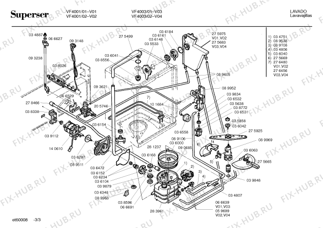 Взрыв-схема посудомоечной машины Superser VF4003 - Схема узла 03