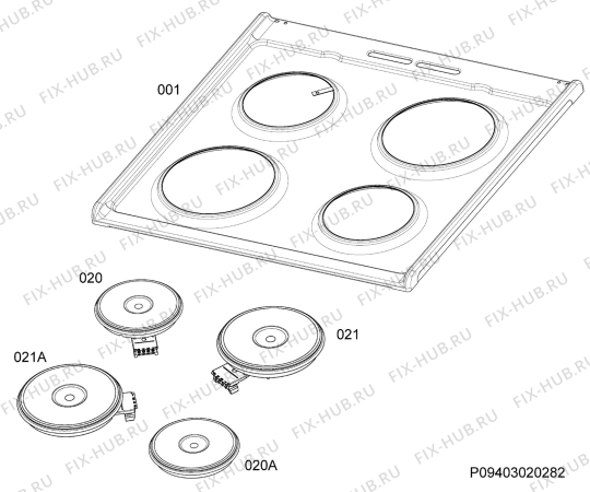 Взрыв-схема плиты (духовки) Electrolux EKS61300OX - Схема узла Hob