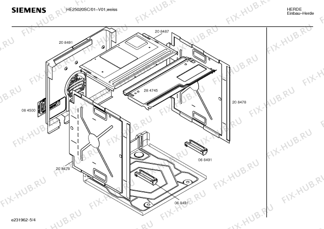 Взрыв-схема плиты (духовки) Siemens HE25020SC - Схема узла 04