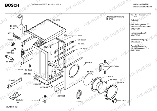 Схема №4 WFG1670IL WFG1670 с изображением Таблица программ для стиральной машины Bosch 00528353