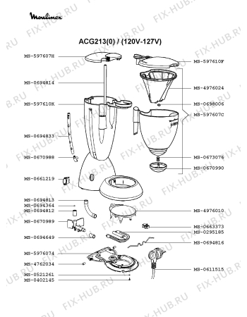 Взрыв-схема кофеварки (кофемашины) Moulinex ACG213(0) - Схема узла 1P001515.7P2