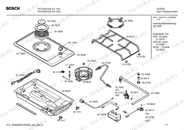 Схема №1 PCD345CNL Bosch с изображением Инструкция по эксплуатации для плиты (духовки) Bosch 00591626