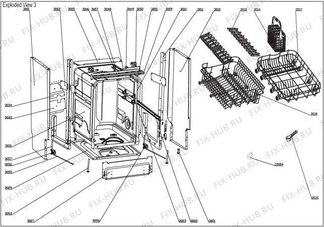 Схема №2 DW1260WA с изображением Запчасть для электропосудомоечной машины Whirlpool 482000016607