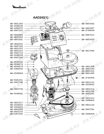 Взрыв-схема кухонного комбайна Moulinex AAD242(1) - Схема узла DP000433.3P2