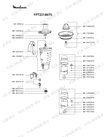 Взрыв-схема кухонного комбайна Moulinex FP723148/70 - Схема узла 9P003309.3P2