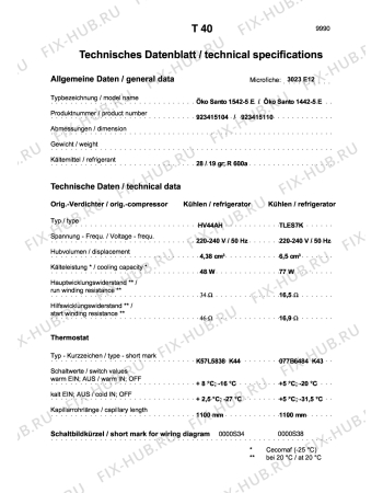 Взрыв-схема холодильника Aeg S1442-5E CH - Схема узла Technical features